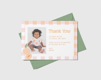 Peach Birthday Thank You Card with Photo (Printable, Editable, INSTANT DOWNLOAD)