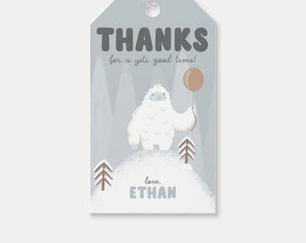 Yeti Birthday Favor Tag: Winter Holiday Thank You (Printable, Editable, INSTANT DOWNLOAD)
