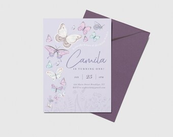 Butterfly Birthday Party Invite, Butterflies Birthday Theme, Printable, Editable, INSTANT DOWNLOAD
