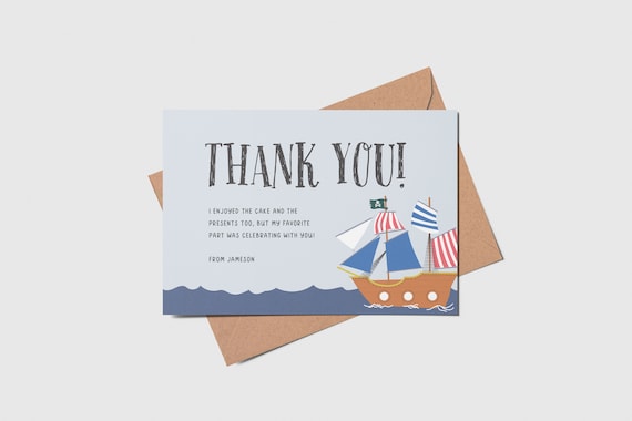 Pirate Birthday Thank You Card Pirate Theme Printable - Etsy UK