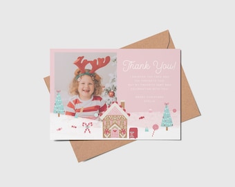 Candy Land Christmas Thank You Card with Photo (Printable, Editable, INSTANT DOWNLOAD)