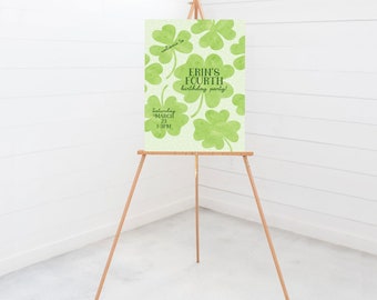 Shamrock Birthday Welcome Sign: St. Patrick's Day Four Leaf Clover (Digital Download)