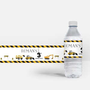 Construction Birthday Water Bottle Labels, Excavator, Construction Party Theme, Printable, Editable, INSTANT DOWNLOAD