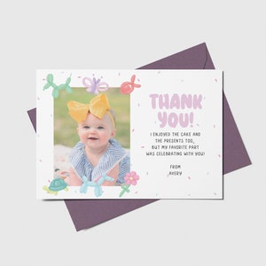 Animal Balloons Birthday Party Thank You Card with Photo, Balloons, Calling All Party Animals, Printable, Editable, INSTANT DOWNLOAD