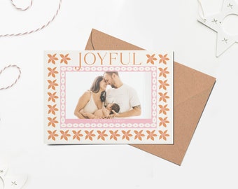 Modern Floral Holiday Photo Card Template (Digital Download)