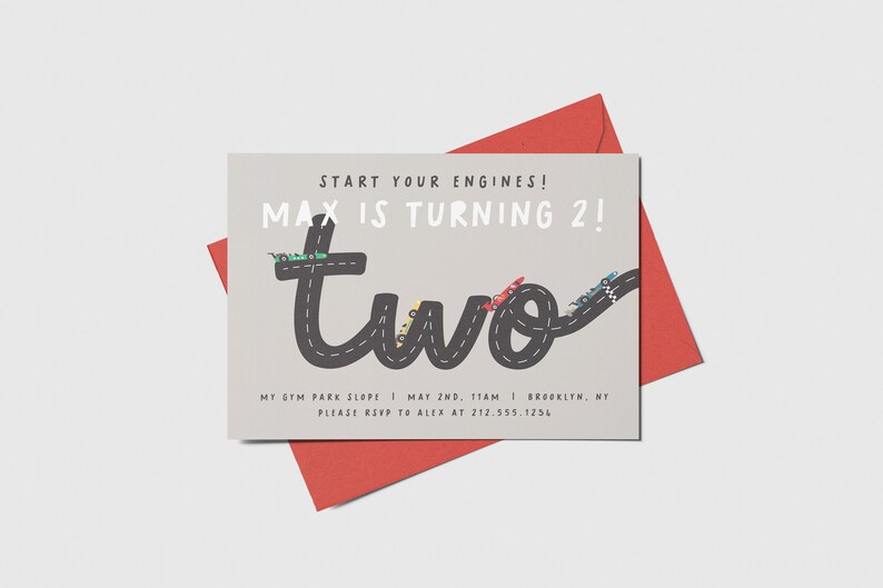 Race Car Invitation 2nd Birthday Party Start Your Engines Checkered Flag Printable Editable INSTANT DOWNLOAD