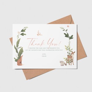 Woodland Animals Birthday Party Thank You Card, Forest Animals Theme, Printable, Editable, INSTANT DOWNLOAD