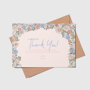 Wildflower Birthday Party Thank You Card, Wild Flower, Floral Theme Birthday, Printable, Editable, INSTANT DOWNLOAD