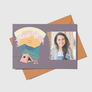 Glamping Birthday Party Thank You Card with photo, Camping Birthday Invite, Printable, Editable, INSTANT DOWNLOAD