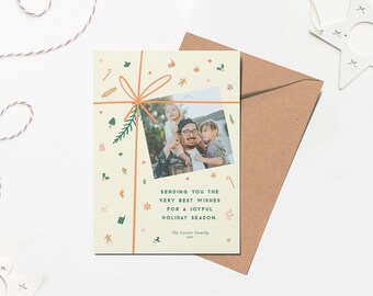 Modern Holiday Photo Card Template: Printable Christmas Card (Digital Download)