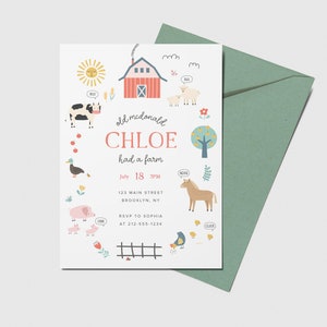 Farm Birthday Party Invitation, Old McDonald, Farm Animals, Printable, Editable, INSTANT DOWNLOAD