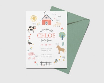 Farm Birthday Party Invitation, Old McDonald, Farm Animals, Printable, Editable, INSTANT DOWNLOAD