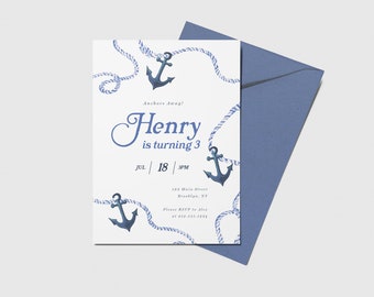 Editable Nautical Birthday Invitation, Invite, Anchor, Digital, Printable - Etsy
