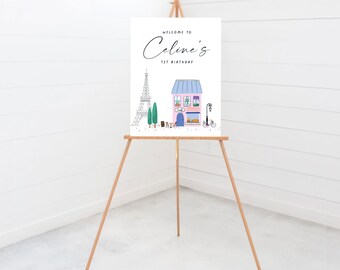Paris Birthday Welcome Sign: French Cafe Poster (Digital Download)