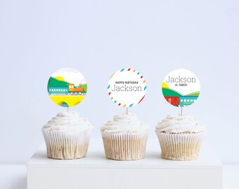 Train Birthday Party Cupcake Toppers, Stickers, Party Decor, Printable, Editable,  INSTANT DOWNLOAD
