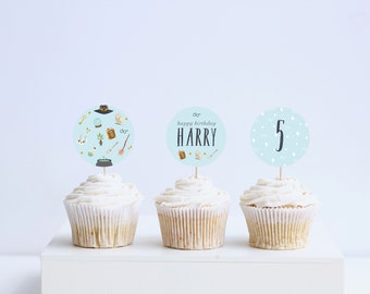 Magical Celebration Birthday Party Cupcake Toppers, Stickers, Wizards, Wizarding World, Printable, Editable, INSTANT DOWNLOAD