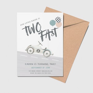 Two Fast Race Car Invitation, 2nd Birthday Party, Start Your Engines, Retro Formula One Car, Printable, Editable, INSTANT DOWNLOAD