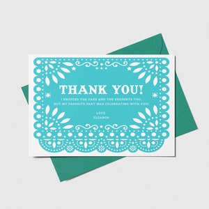 Papel Picado Birthday Party Thank You Card, Fiesta, Piñata, Quinceañera, Mexican, Floral, Printable, Editable, INSTANT DOWNLOAD
