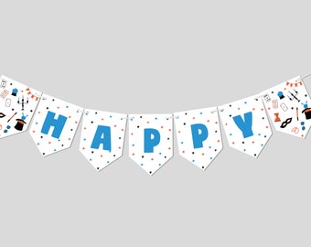 Magic Show Birthday Party Flag Banner, Garland, Decor, Magician, Abracadabra, Printable, Editable, INSTANT DOWNLOAD