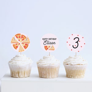 Pizza & Cake Party Birthday Cupcake Toppers, Stickers, Party Decor, A Slice of Fun, Pizzeria, Printable, Editable, INSTANT DOWNLOAD