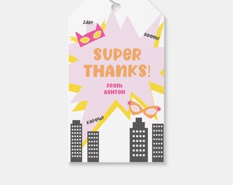 Superhero Birthday Favor Tags: Printable Thank You (Instant Download)