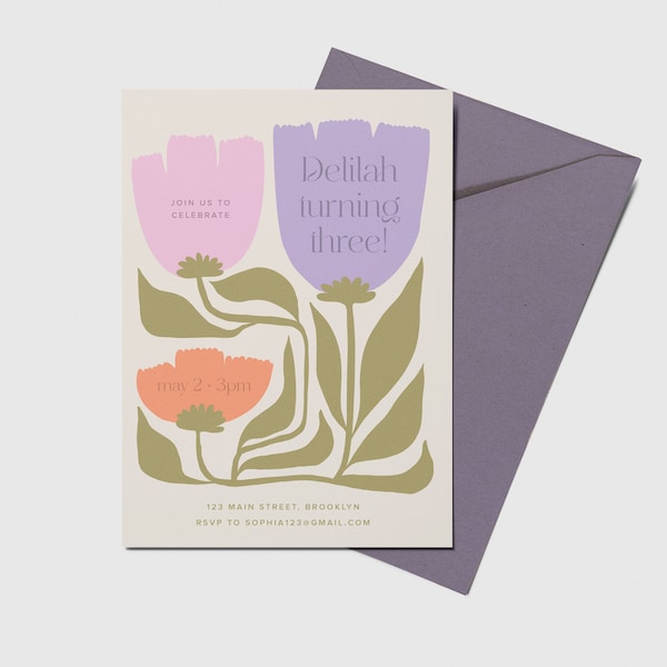 Boho Spring Flowers Birthday Party Invitation (Printable, Editable, INSTANT DOWNLOAD)