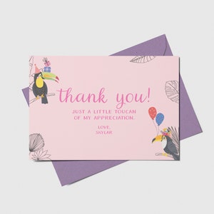 Toucan Birthday Party Thank You Card, 2nd Birthday, Twocan, Tropical Theme, Printable, Editable, INSTANT DOWNLOAD