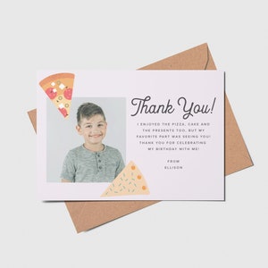 Pizza & Cake Party Birthday Thank You Card with Photo, A Slice of Fun, Party Hats, Pizzeria, Printable, Editable, INSTANT DOWNLOAD