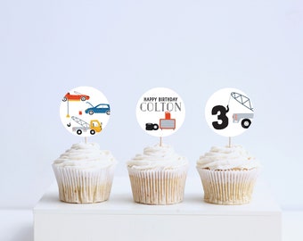Mechanic Birthday Party Cupcake Toppers, Stickers, Decorations, Auto Repair Shop, Car Garage, Printable, Editable, INSTANT DOWNLOAD