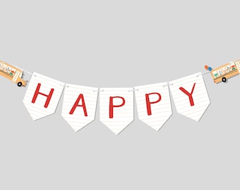 Wheels on the Bus Birthday Banner: School Theme Party Decor (Printable, Editable, INSTANT DOWNLOAD)