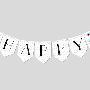 Airplane Birthday Party Flag Banner, Garland, Biplane, Plane, Helicopter, Time Flies, Printable, Editable, INSTANT DOWNLOAD