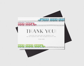 Train Birthday Thank You Card: Editable Printable (Instant Download)