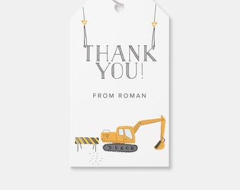 Construction Birthday Thank You Tag: Editable Favor Tag (Digital Download)
