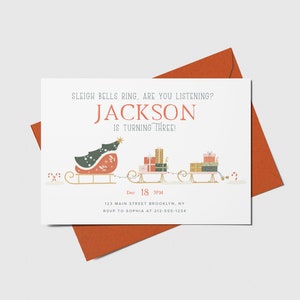 Sleigh Bells Birthday Party Invitation, Happy Holidays, Santa's Sleigh, Printable, Editable, INSTANT DOWNLOAD