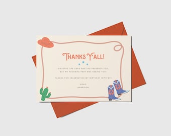 Rodeo Birthday Thank You Card: Western Cowboy Boots (Printable, Editable, INSTANT DOWNLOAD)