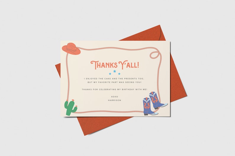Rodeo Birthday Thank You Card With Photo, Cowsaddle Up, Cowboy Boots ...