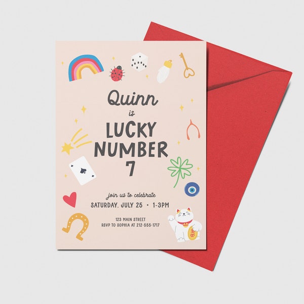 Lucky Charm Birthday Invitation: Number 7, Printable (Digital Download)