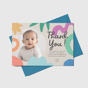 Confetti Birthday Party Thank You Card with Photo, Funfetti, Gender Neutral, Colorful, Printable, Editable, INSTANT DOWNLOAD