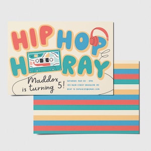 Convite para festa de aniversário de hip hop, Hip Hop Hooray, Mixtape, Música, Imprimível, Editável, DOWNLOAD INSTANTÂNEO
