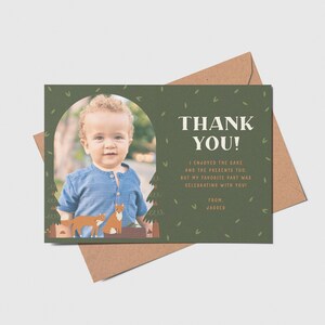 Little Fox Birthday Party Thank You Card with Photo, Woodland Animals, Foxes, Forest Animals Theme, Printable, Editable, INSTANT DOWNLOAD