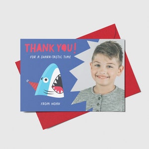 Shark Birthday Thank You Card with Photo, Shark Party, Shark Theme, Printable, Editable, INSTANT DOWNLOAD