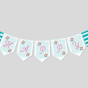 Pool Party Flag Banner, Birthday Garland, Party Decor, Summer Celebration, Swimming Birthday Theme, Printable, Editable, INSTANT DOWNLOAD