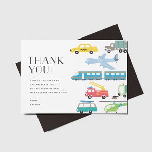 Planes Trains Automobiles Thank You Card, Planes Trains Cars Party Theme, Printable, Editable, INSTANT DOWNLOAD