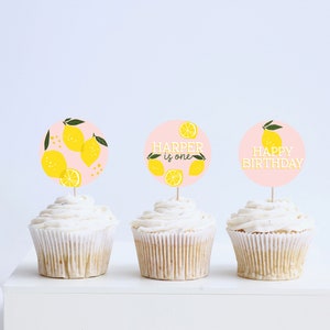 Lemonade Birthday Party Cupcake Toppers, Stickers, Lemonade Birthday, Pink Lemonade, Printable, Editable, INSTANT DOWNLOAD