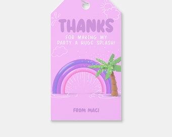 Splash Party Favor Tag: Summer Birthday Thank You (Printable, Editable, Instant Download)