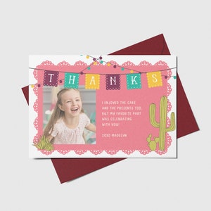 Llama Birthday Thank You Card with Photo, Fiesta Theme, Editable, INSTANT DOWNLOAD