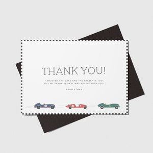 Race Car Birthday Party Thank You Card, 2nd Birthday, Printable, Editable, INSTANT DOWNLOAD