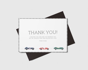 Race Car Birthday Party Thank You Card, 2nd Birthday, Printable, Editable, INSTANT DOWNLOAD