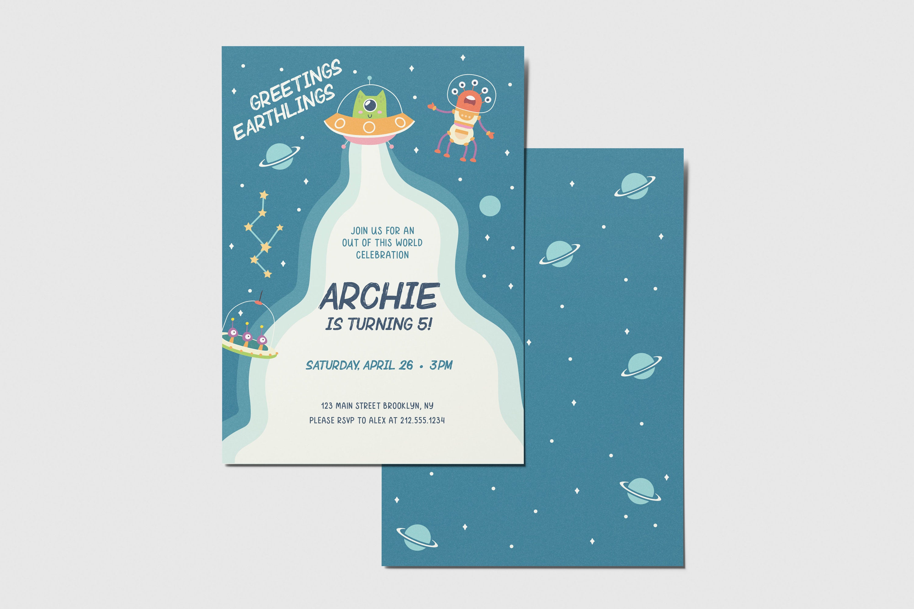 Aliens Birthday Party Invitation, Greetings Earthlings, Outer Space ...
