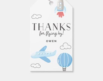 Airplane Birthday Party Favor Tag, Thank You Tag, Biplane, Plane, Helicopter, Time Flies, Printable, Editable, INSTANT DOWNLOAD